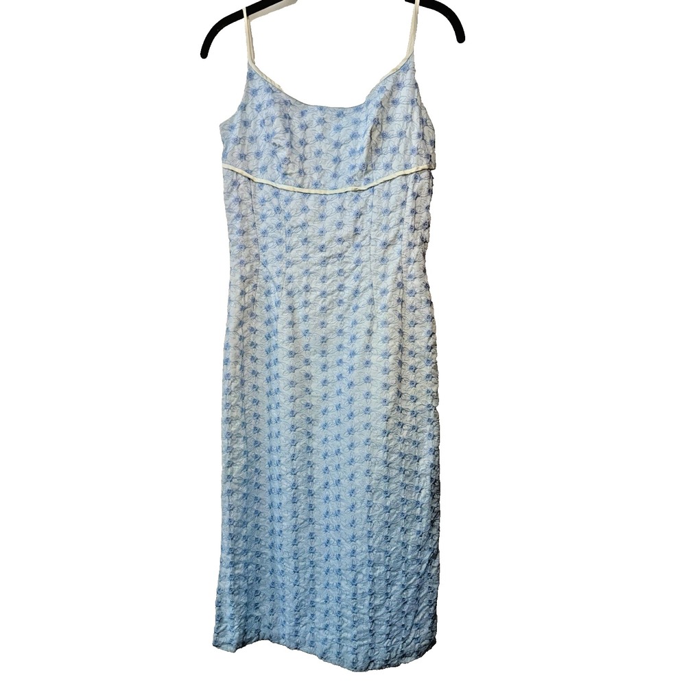 Vintage Lorrie Deb San Fransciso Dress Blue Floral Embroidered Midi Dress Sz S‎